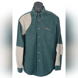 Men's Woolrich Long Sleeve Button Color Block Shooting Hunting Shirt Green Sz L